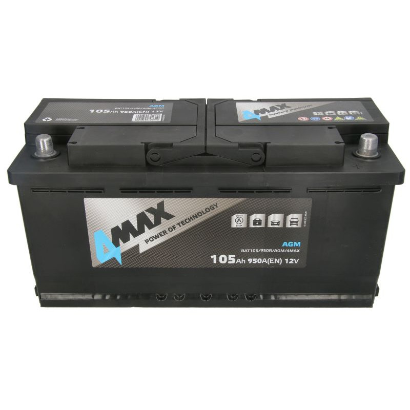 Автомобільний акумулятор 4MAX 105Ah R+ 950A AGM Start-stop