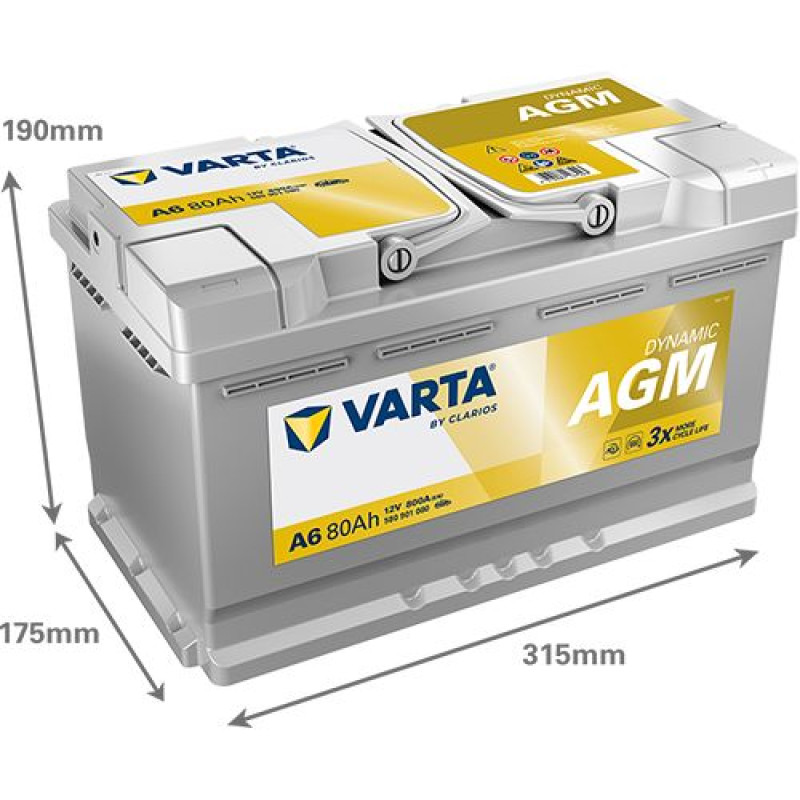 Акумулятор Varta A6 AGM 80Ah 800A R+ (580 901 080) Start-Stop