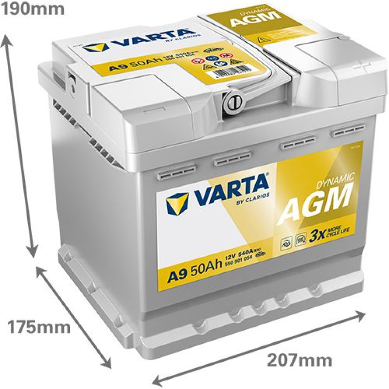 Акумулятор Varta A9 AGM 50Ah 540A R+ (550 901 054) Start-Stop