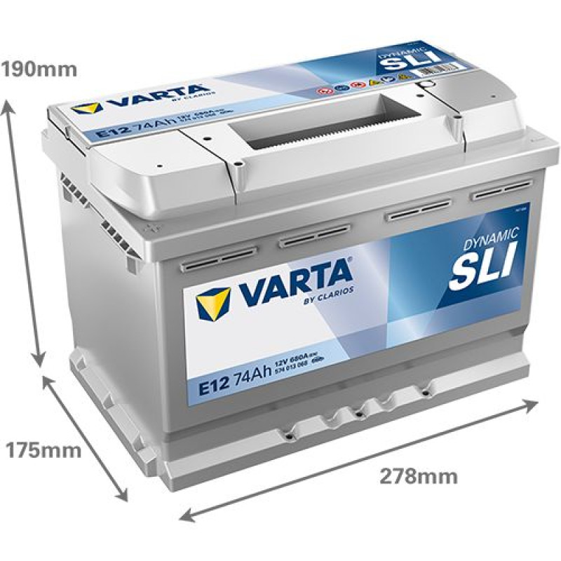 Акумулятор Varta E12 Dynamic SLI 74Ah 680A L+
