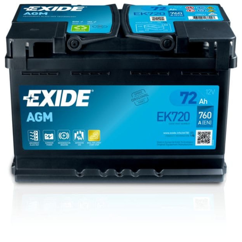Акумулятор Exide 72Ah 760A R+ AGM (Start-Stop) EK720