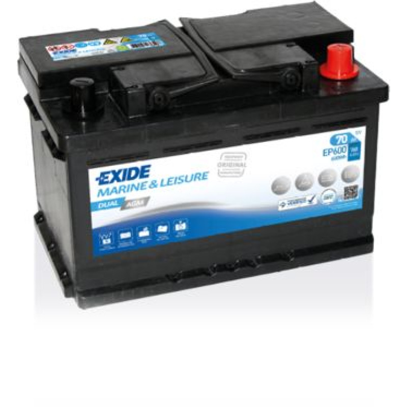 Човновий акумулятор Exide Dual AGM EP600 70Ah 760A R+ 600 Wh