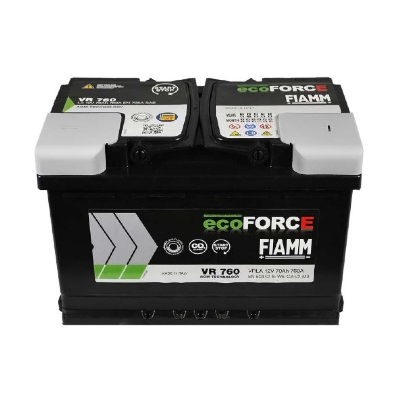 Акумулятор Fiamm Ecoforce 70Ah 760A R+ AGM (7906200/VR760) Start-Stop