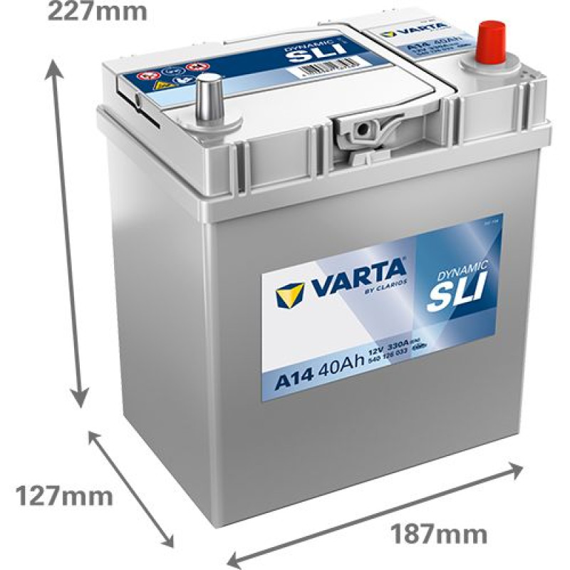 Акумулятор Varta A14 Blue Dynamic 40Ah 330A R+ (Asia, тонкі клеми) (540 126 033)