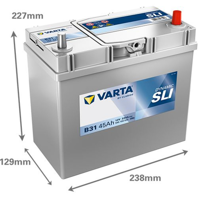 Акумулятор Varta B31 Blue Dynamic 45Ah 330A R+ (Asia, тонкі клеми) (545 155 033)