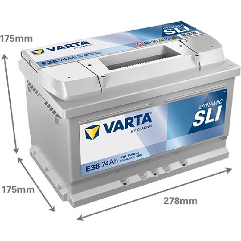Акумулятор Varta E38 Silver Dynamic 74Ah 750A R+ (574 402 075)