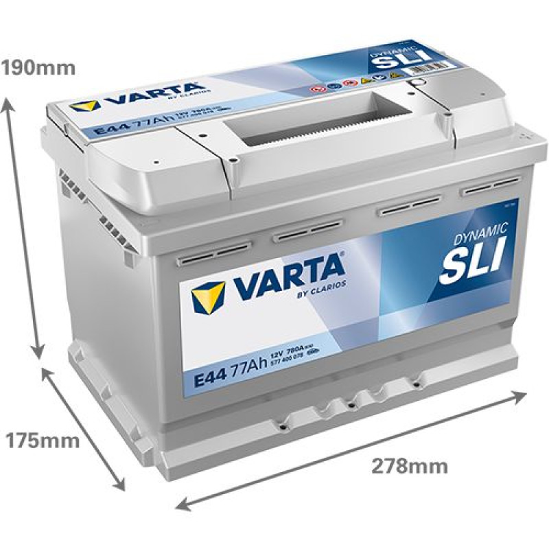 Акумулятор Varta E44 Silver Dynamic 77Ah 780A R+ (577 400 078)