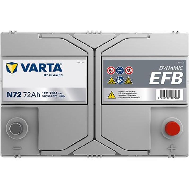 Акумулятор Varta N72 Blue Dynamic EFB 72Ah 760A R+ (Asia) (572 501 076) Start-Stop