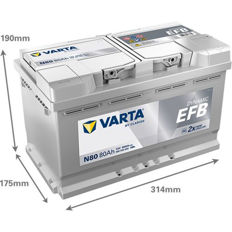 Акумулятор Varta N80 Blue Dynamic EFB 80Ah 800A R+ (580 500 080) Start-Stop